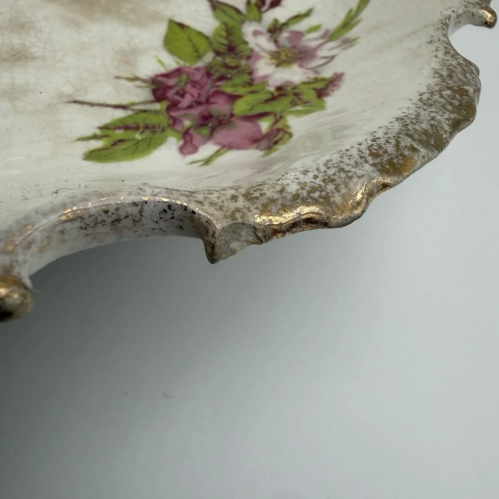 VTG Serving Bowl Floral Roses Transferware‎ *Heavily Stained & Crazed* Decor